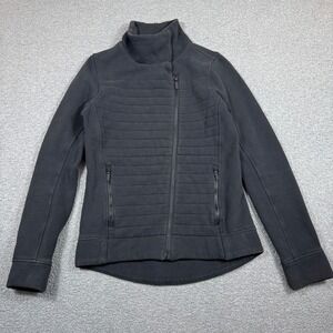 Lululemon Moto Style Jacket Womens 2 Black Quilted Asymmetrical Mockneck Sweater
